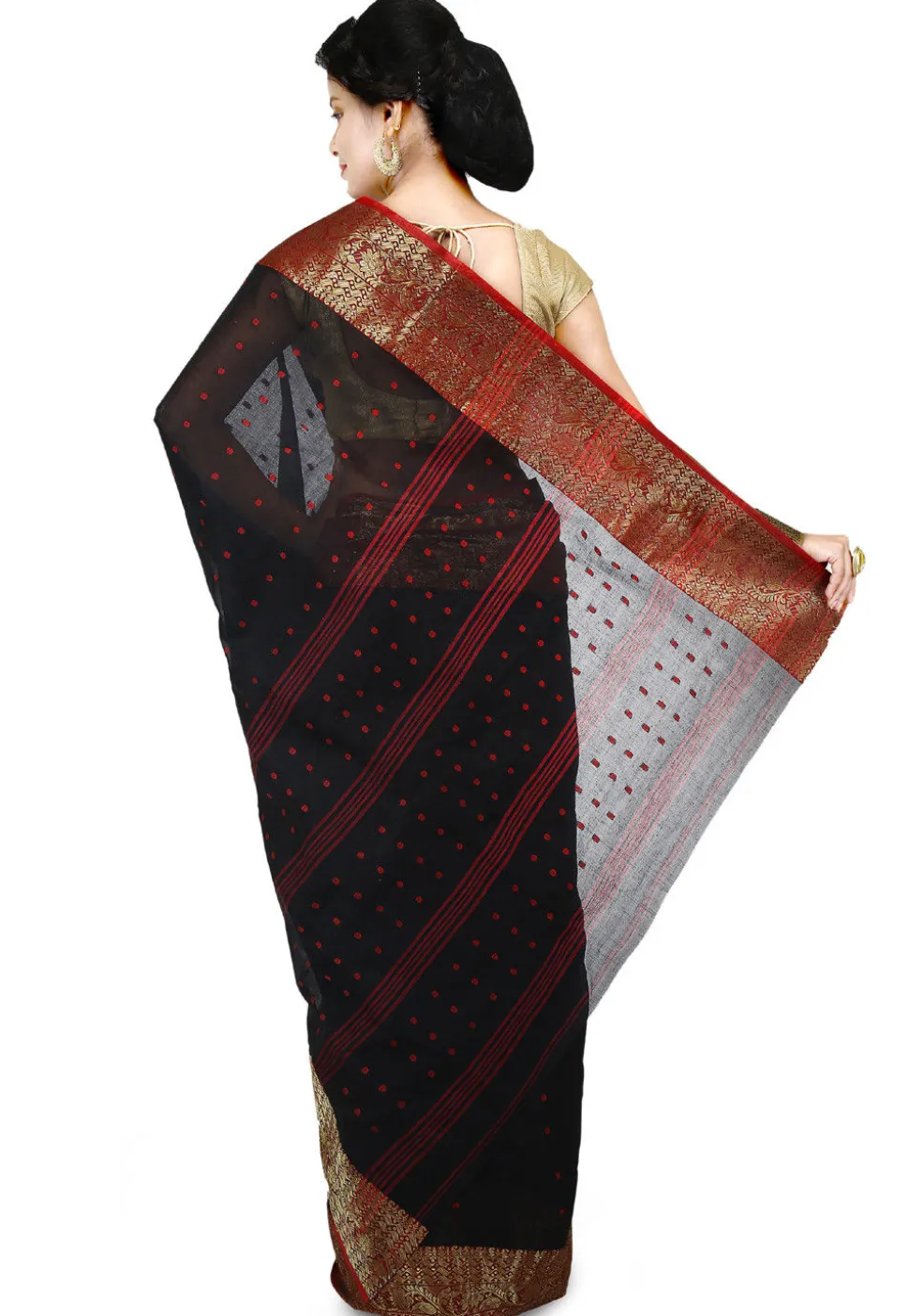 Handloom Cotton Tant Saree in Black