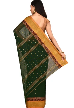 Handloom Cotton Tant Saree in Dark Green