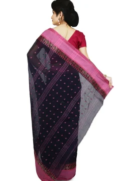 Handloom Cotton Tant Saree in Navy Blue