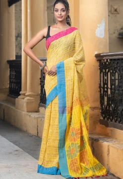 Handloom Ghicha Silk Saree in Yellow