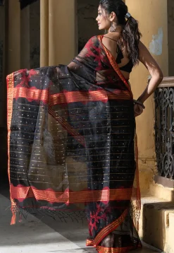 Handloom Jamdani Art Silk Saree in Black