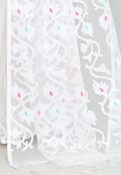 Handloom Jamdani Art Silk Saree in White