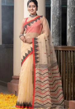 Handloom Jamdani Art Silk Saree in Beige