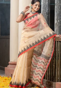 Handloom Jamdani Art Silk Saree in Beige