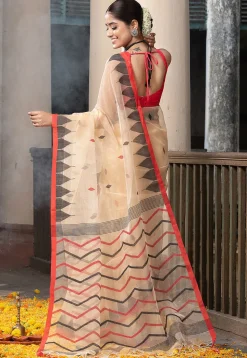 Handloom Jamdani Art Silk Saree in Beige