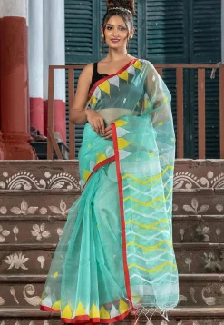 Handloom Jamdani Art Silk Saree in Green