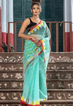 Handloom Jamdani Art Silk Saree in Green