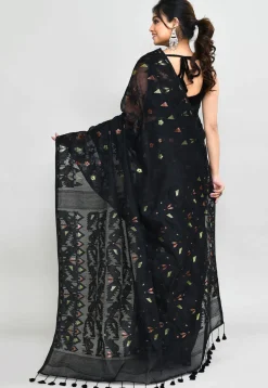 Handloom Jamdani Cotton Silk Saree in Black