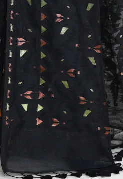 Handloom Jamdani Cotton Silk Saree in Black