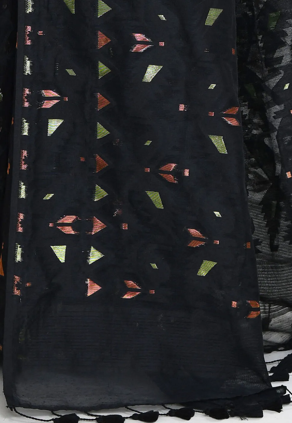 Handloom Jamdani Cotton Silk Saree in Black