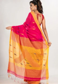 Handloom Jamdani Cotton Saree in Fuchsia