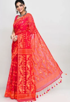 Handloom Jamdani Cotton Silk Saree in Fuchsia