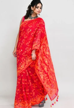 Handloom Jamdani Cotton Silk Saree in Fuchsia