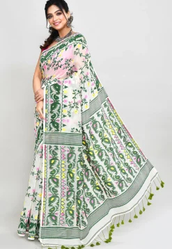 Handloom Jamdani Cotton Silk Saree in Off White