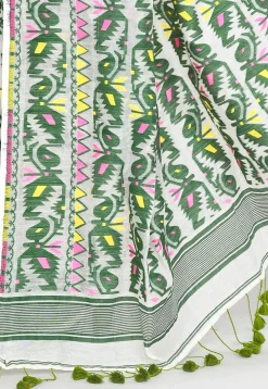 Handloom Jamdani Cotton Silk Saree in Off White