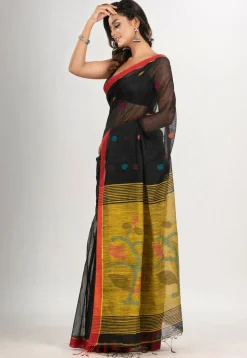 Handloom Jamdani Cotton Saree in Black