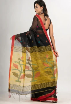 Handloom Jamdani Cotton Saree in Black