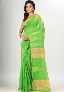 Handloom Jamdani Cotton Saree in Light Green