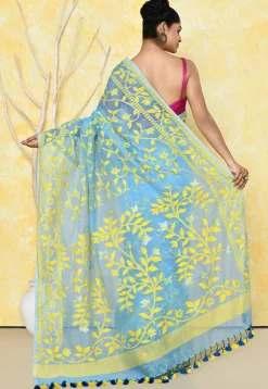 Handloom Jamdani Cotton Silk Saree in Sky Blue
