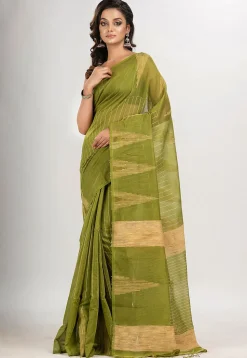 Handloom Jamdani Cotton Saree in Green