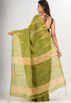 Handloom Jamdani Cotton Saree in Green