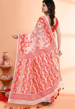 Handloom Jamdani Cotton Silk Saree in Off White
