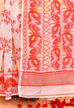 Handloom Jamdani Cotton Silk Saree in Off White