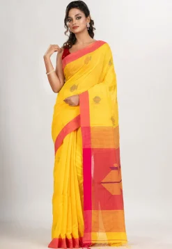 Handloom Jamdani Cotton Saree in Yellow