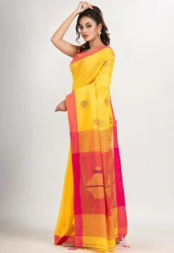 Handloom Jamdani Cotton Saree in Yellow