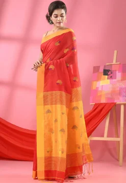 Handloom Jamdani Cotton Saree in Red