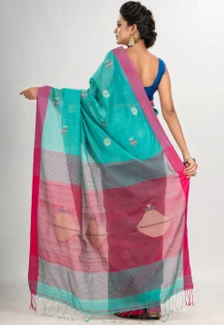 Handloom Jamdani Cotton Saree in Turquoise