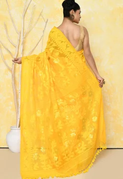 Handloom Jamdani Cotton Silk Saree in Yellow