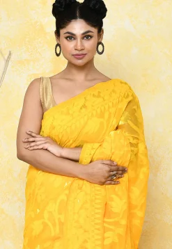 Handloom Jamdani Cotton Silk Saree in Yellow