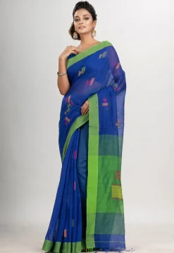 Handloom Jamdani Cotton Saree in Royal Blue