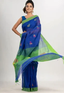 Handloom Jamdani Cotton Saree in Royal Blue