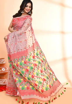Handloom Jamdani Cotton Silk Saree in Light Grey