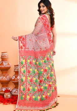 Handloom Jamdani Cotton Silk Saree in Light Grey