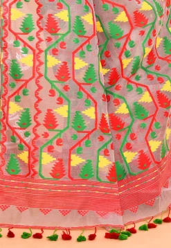 Handloom Jamdani Cotton Silk Saree in Light Grey