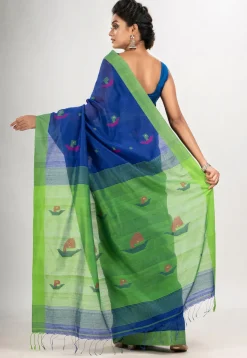 Handloom Jamdani Cotton Saree in Royal Blue