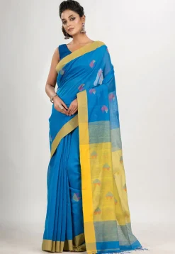Handloom Jamdani Cotton Saree in Blue