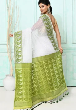 Handloom Jamdani Cotton Silk Saree in White
