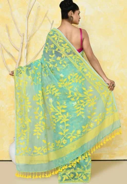 Handloom Jamdani Cotton Silk Saree in Sea Green
