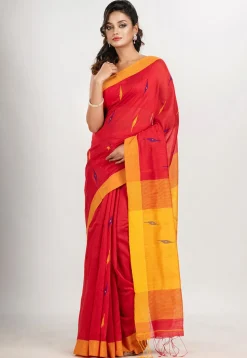 Handloom Jamdani Cotton Saree in Red
