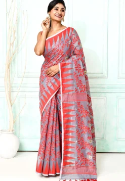Handloom Jamdani Cotton Silk Saree in Grey