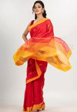 Handloom Jamdani Cotton Saree in Red