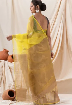 Handloom Jamdani Cotton Saree in Beige and Yellow
