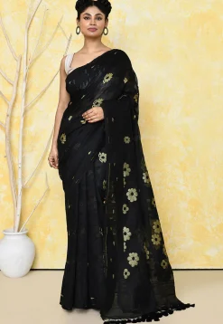 Handloom Jamdani Cotton Silk Saree in Black
