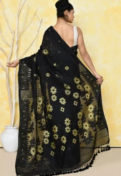 Handloom Jamdani Cotton Silk Saree in Black