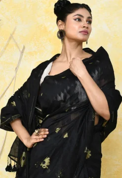 Handloom Jamdani Cotton Silk Saree in Black