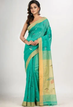 Handloom Jamdani Cotton Saree in Light Green